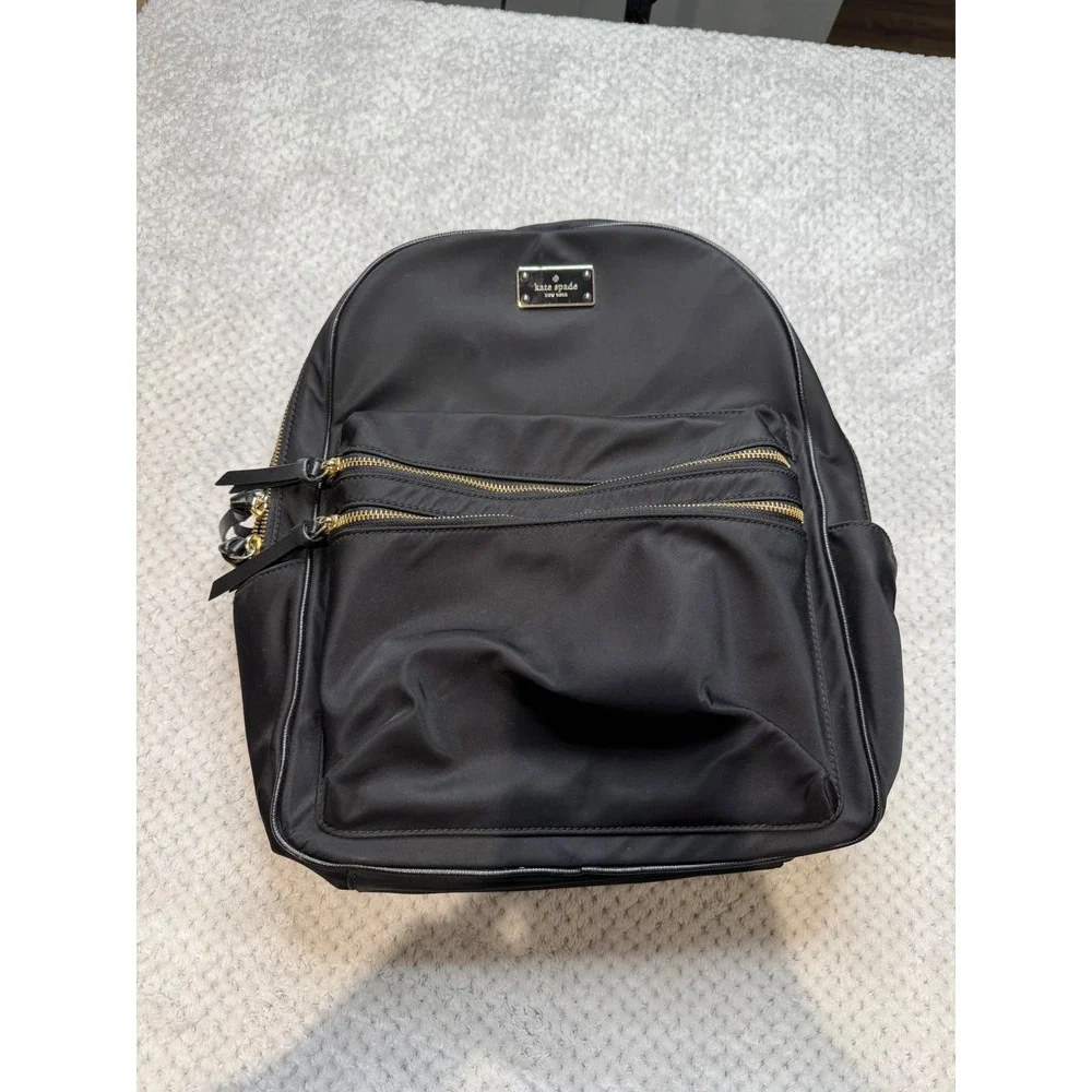 Kate Spade New York Black Nylon Backpack Gold Hardware Office Travel School